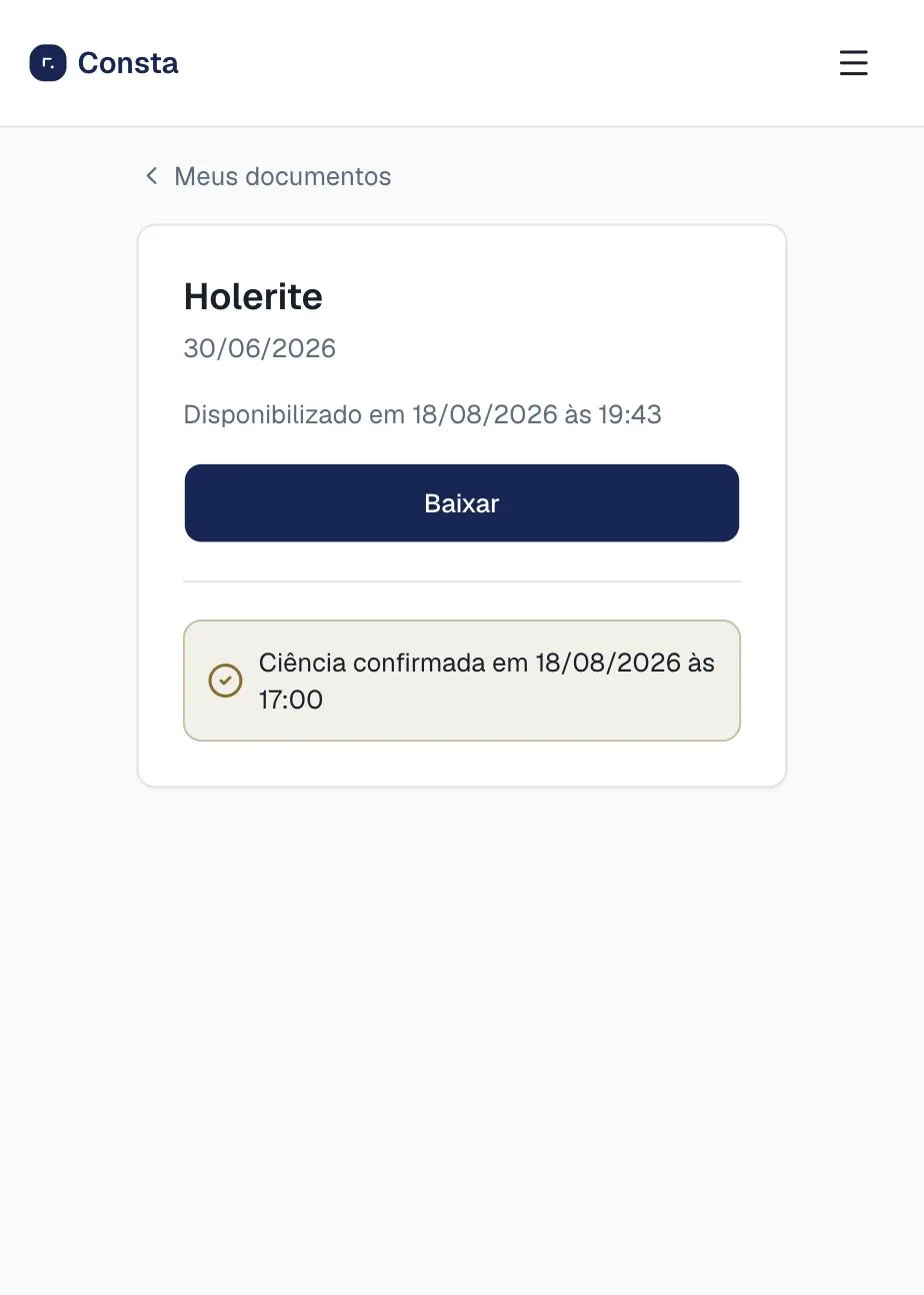 Documento com ciência confirmada, visualização mobile
